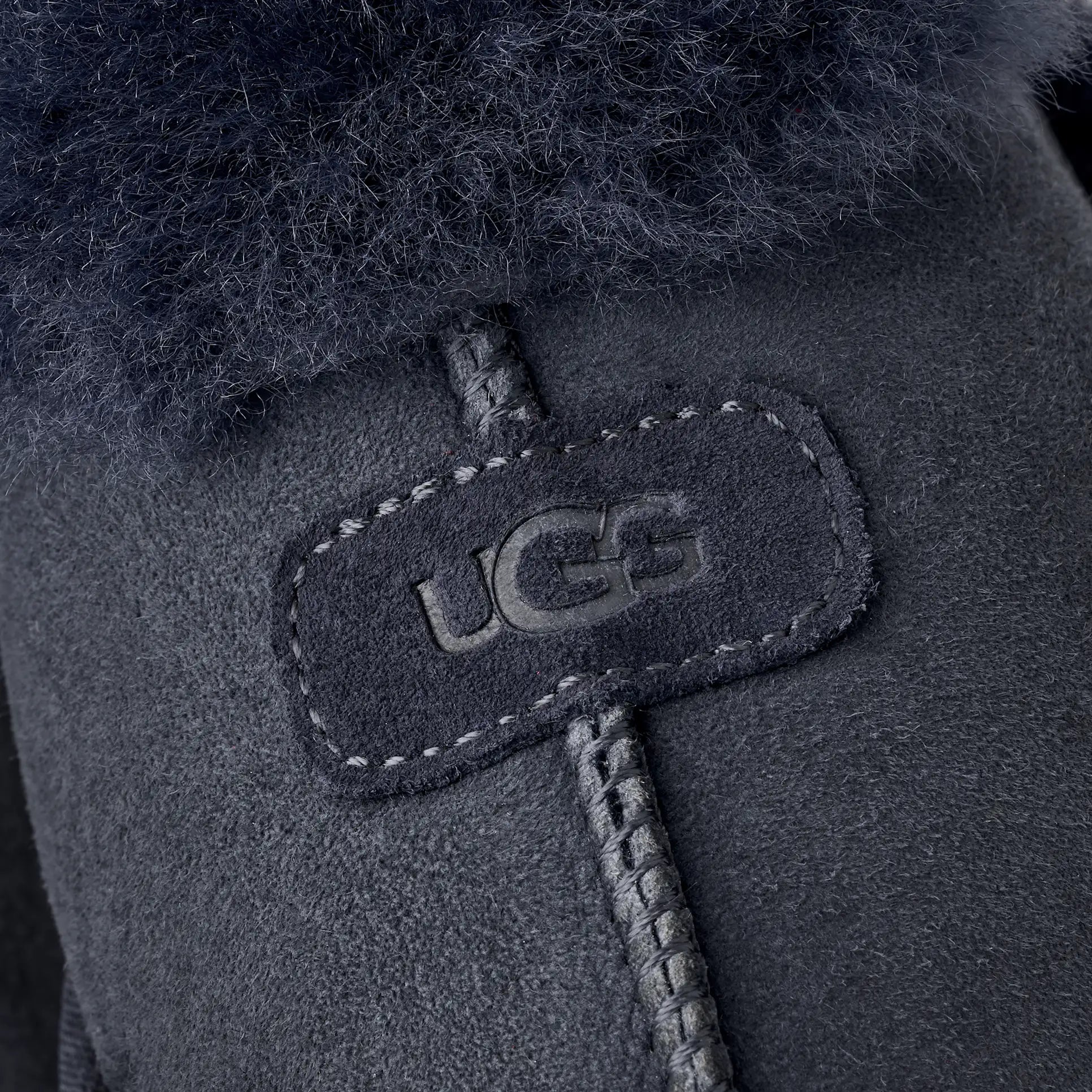UGG 5125 Dark Indigo Coquette Clog Suede Slippers with Fur Trim Myselflingerie.com