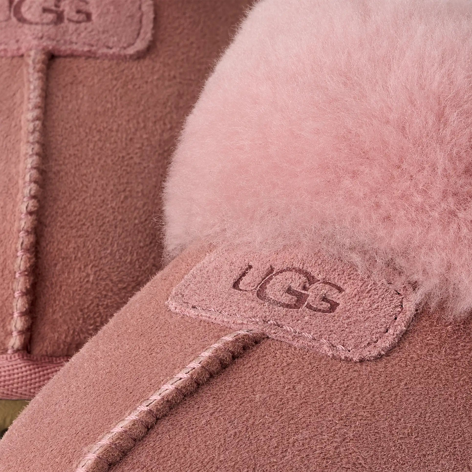 UGG 5125 Pink Dawn Coquette Clog Suede Slippers with Fur Trim Myselflingerie.com