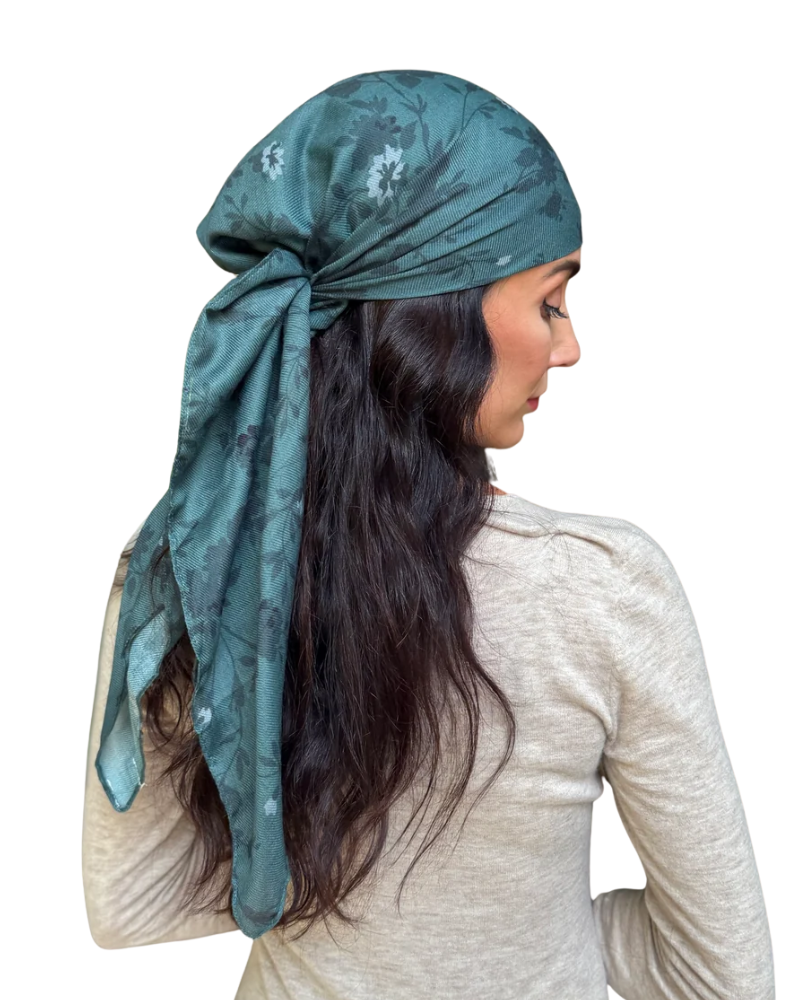 Scarf Bar Emerald Bloom Square Scarf with Invisible Grip