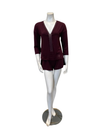 Oh! Zuza Maroon V Neck Lace Modal 3/4 Sleeve & Shorts Pajamas Set