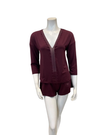 Oh! Zuza Maroon V Neck Lace Modal 3/4 Sleeve & Shorts Pajamas Set