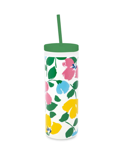 Kate Spade Painterly Bouquet Acrylic Tumbler with Straw