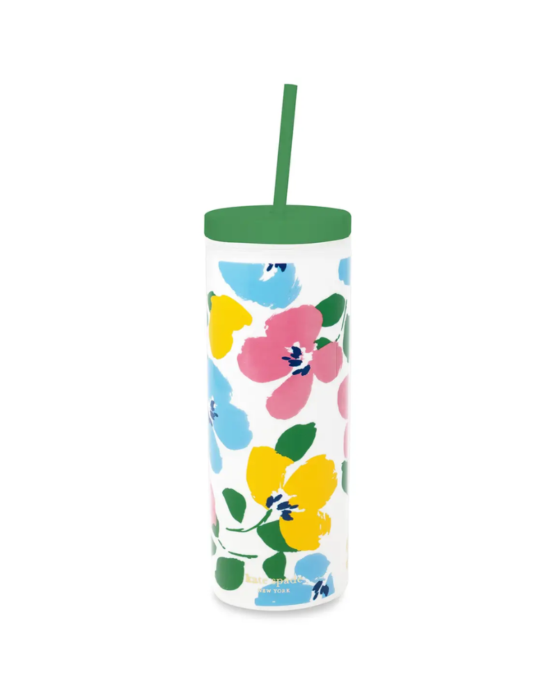 Kate Spade Painterly Bouquet Acrylic Tumbler with Straw