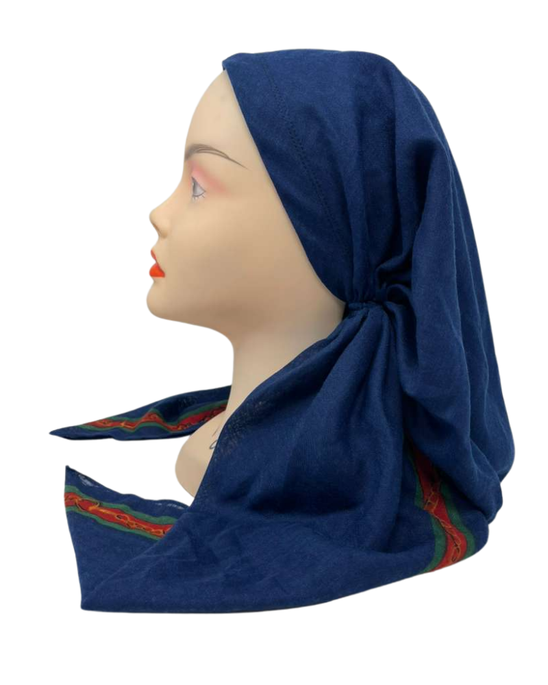 Cherie SP347A-NY Navy Buckle Border Adjustable Pre-Tied Open Back Bandanna