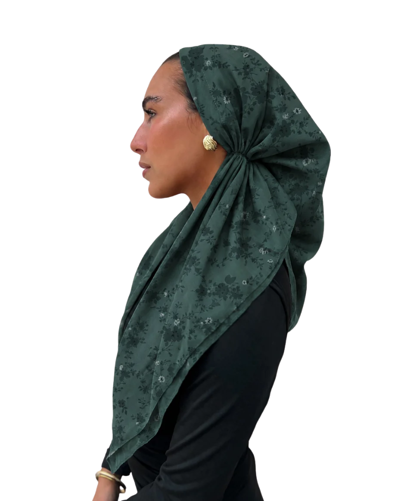Scarf Bar Emerald Bloom Open Back Adjustable Pre-Tied Bandanna with Velvet Grip