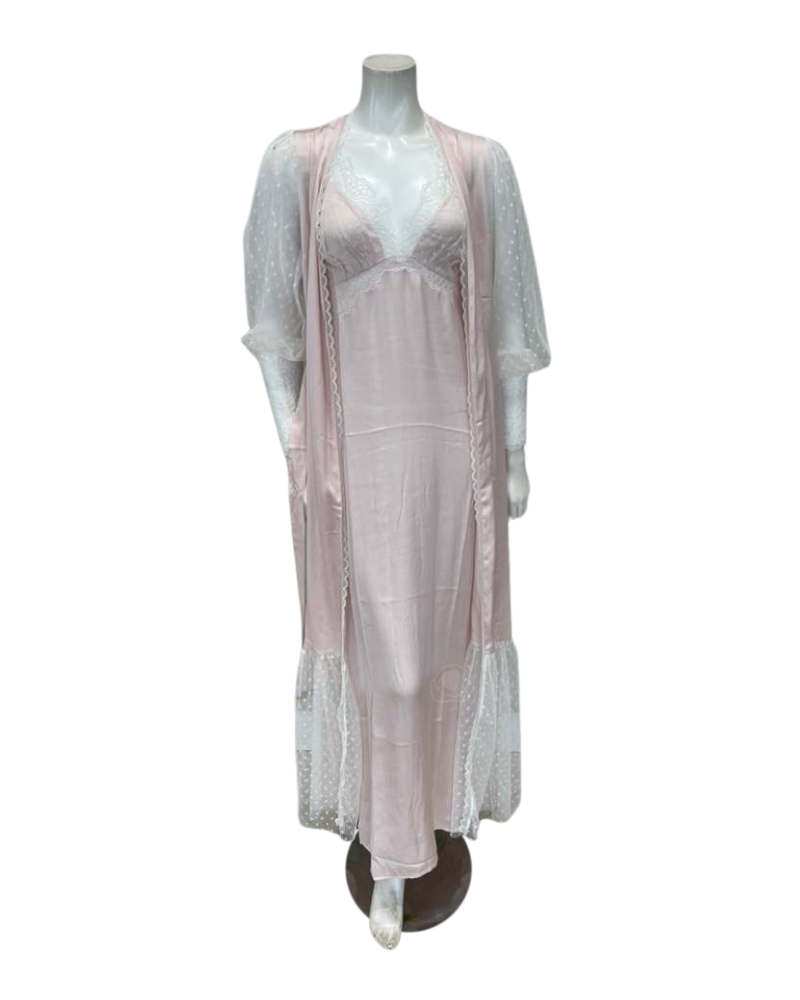 Oh! Zuza Blush Satin and Lace Gown & Robe Set