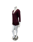 Oh! Zuza Maroon V Neck Lace Modal 3/4 Sleeve & Shorts Pajamas Set