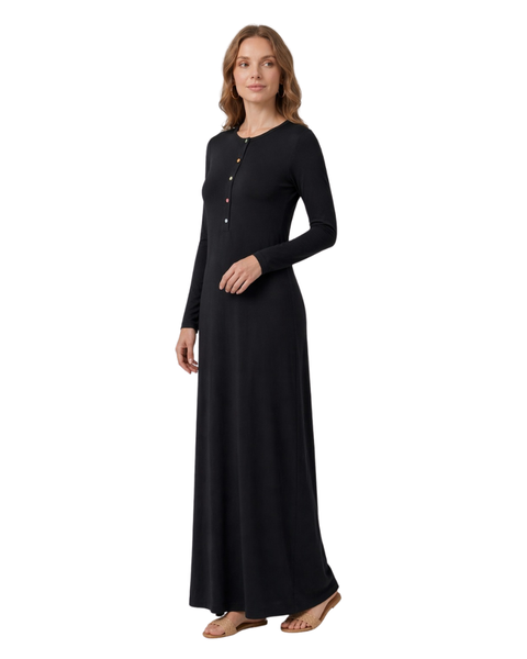 Ellwi 1518 Black Rhinestone Button Down Cotton Nightgown