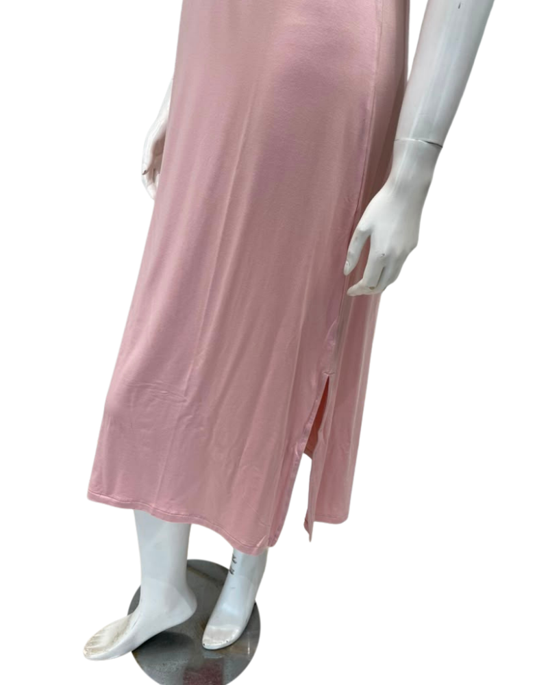Oh! Zuza Dusty Pink Satin Trim V Neck Short Sleeve Modal Nightshirt