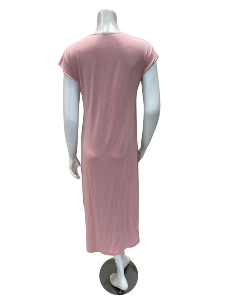 Oh! Zuza Dusty Pink Satin Trim V Neck Short Sleeve Modal Nightshirt
