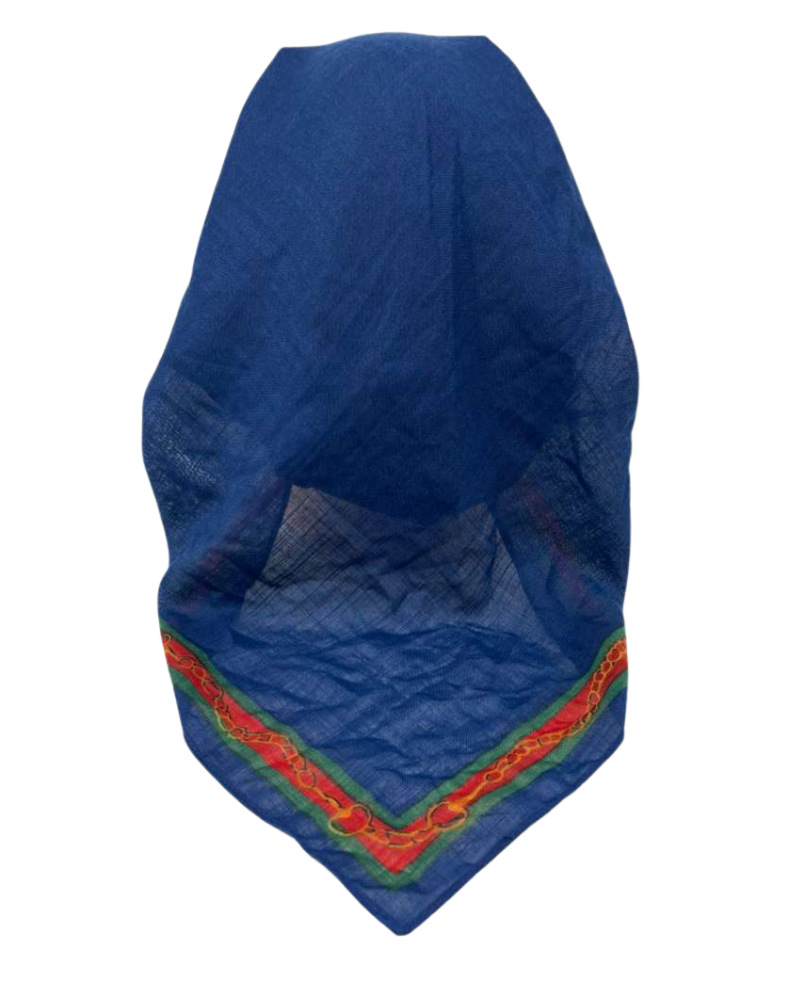 Cherie Navy Buckle Border Adjustable Pre-Tied Open Back Bandanna