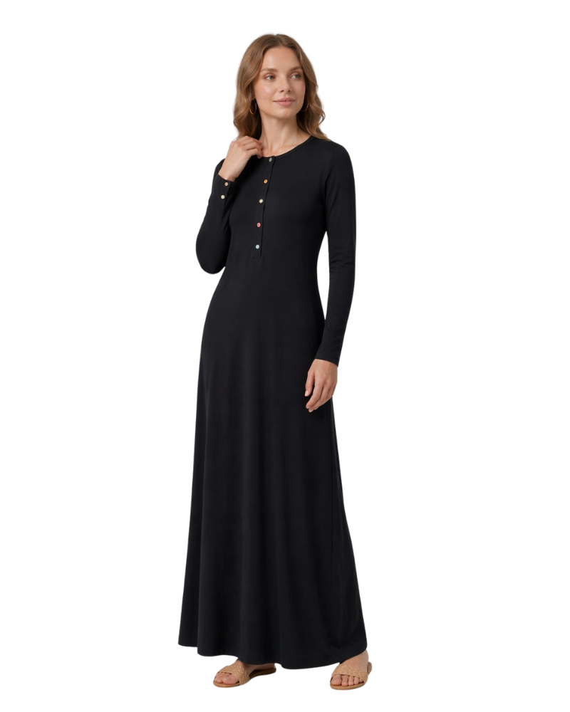 Ellwi Black Rhinestone Button Down Cotton Nightgown