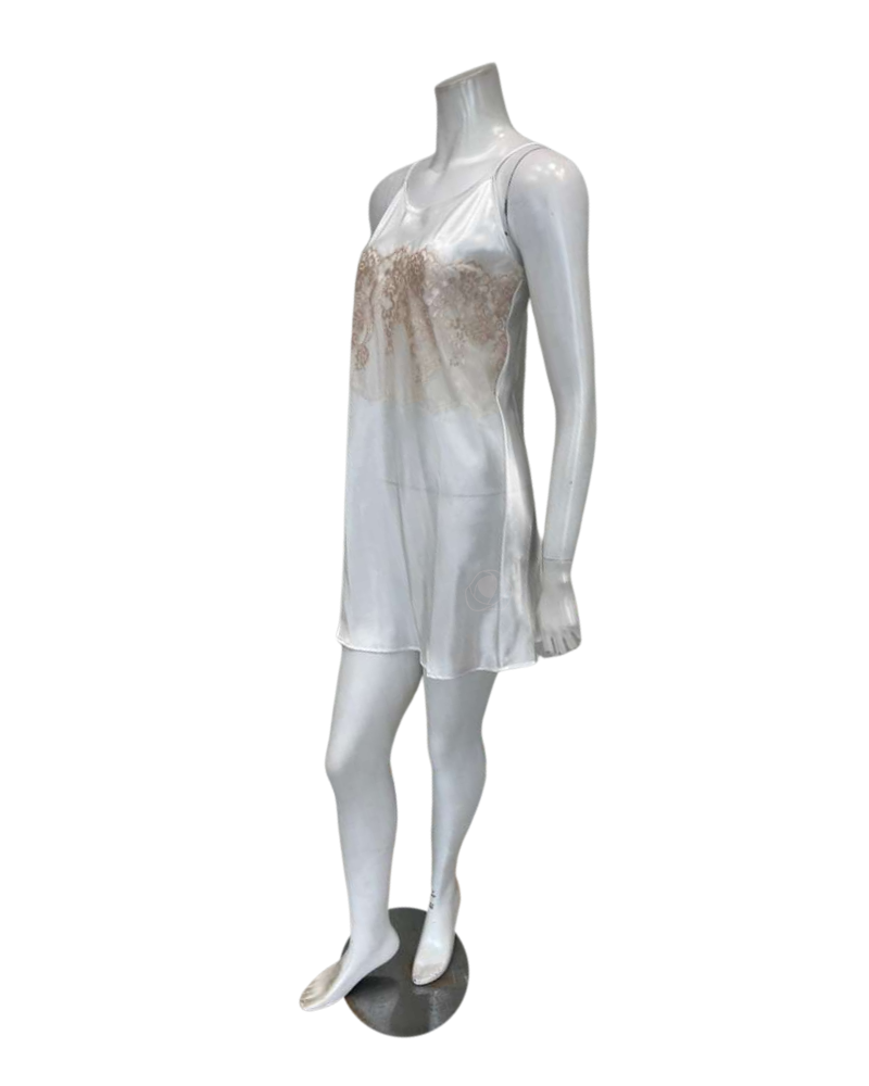 Madeleine Fig Sophia Peach Lace Charmeuse Chemise + Joan Long Robe Set