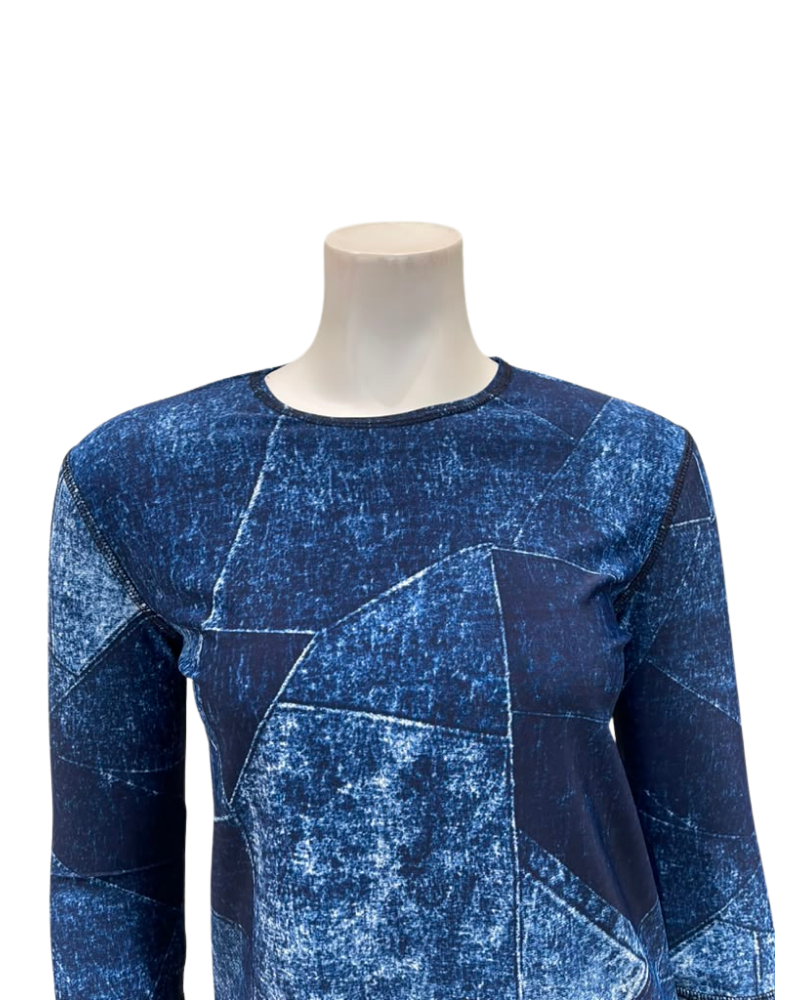 Seashells Denim Patchwork Round Neck 3/4
