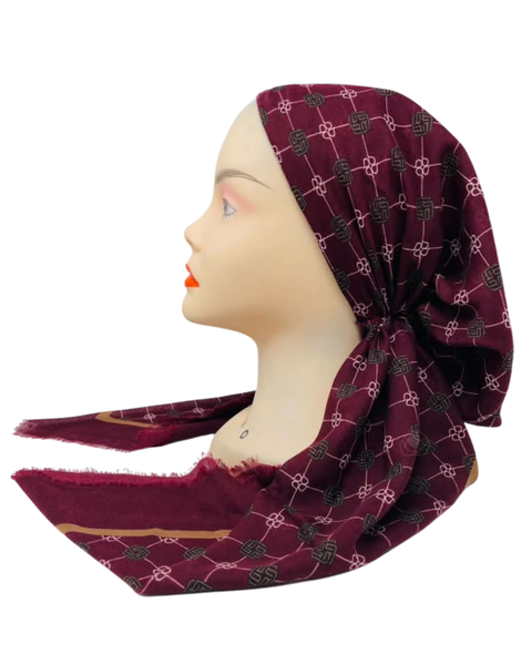 Revaz Burgundy LV Print Adjustable Pre-Tied Bandanna with Velvet Grip