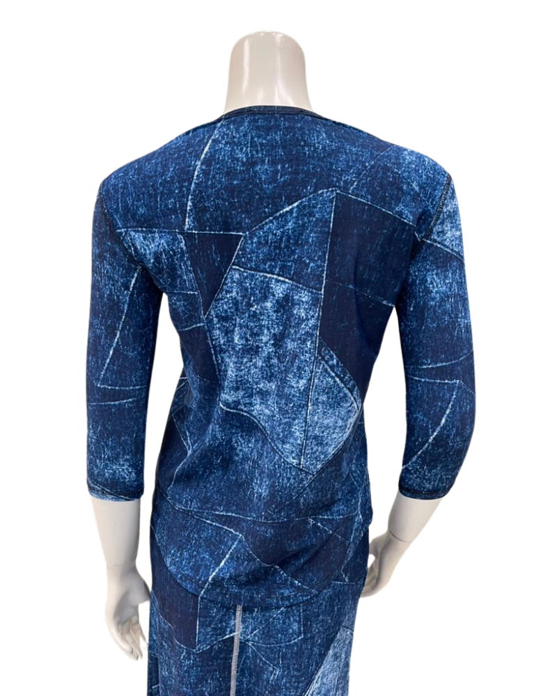 Seashells Denim Patchwork Round Neck 3/4