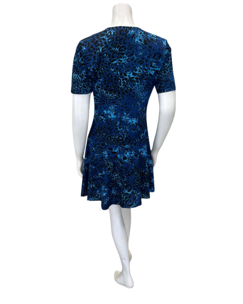 Seashells Navy Leopard Short Sleeve Zippered Swim Dress with Shorts Attached Myselflingerie.com
