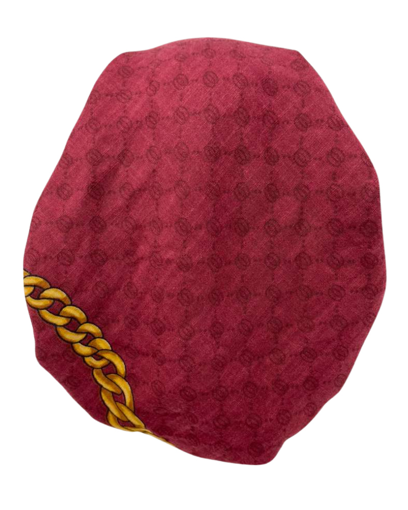 Cherie Burgundy Chain Border Design Adjustable Closed Back Pre-Tied Bandanna