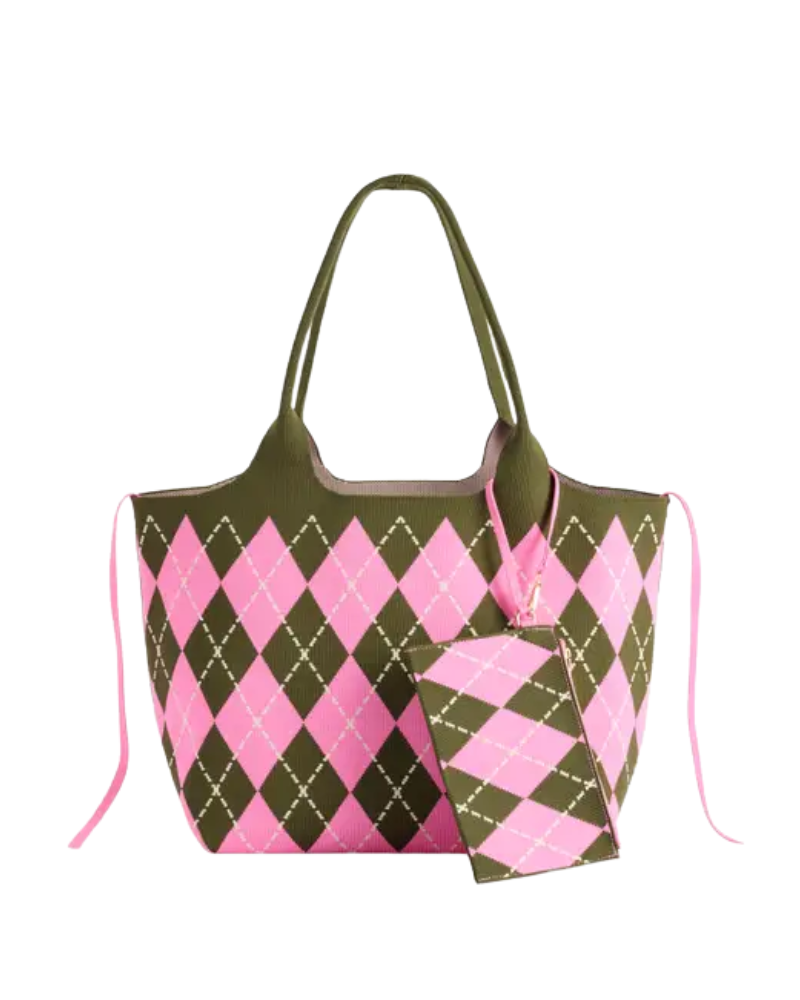 ShiraLeah Pink Robbie Argyle Tote Bag