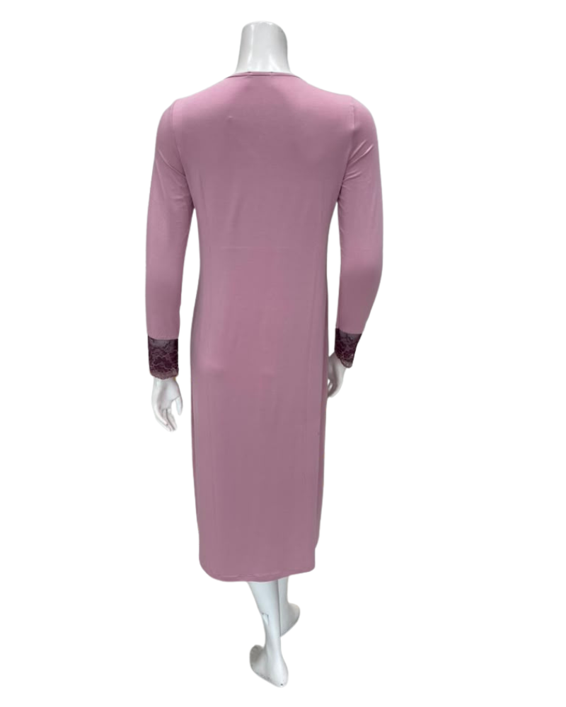 Oh! Zuza Lilac Swirl Design Modest V Neck Modal Nightshirt