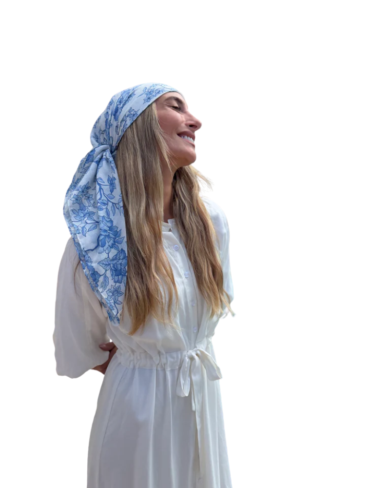 Scarf Bar Blue Estate Garden Square Scarf with Invisible Grip Myselflingerie.com