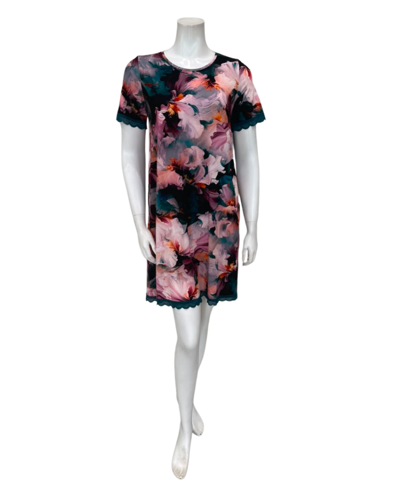 Oh! Zuza Deep Green Floral Short Sleeve Pull On Modal Nightshirt