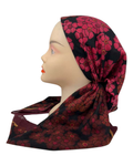 Cherie Burgundy Floral Design Adjustable Closed Back Pre-Tied Bandanna