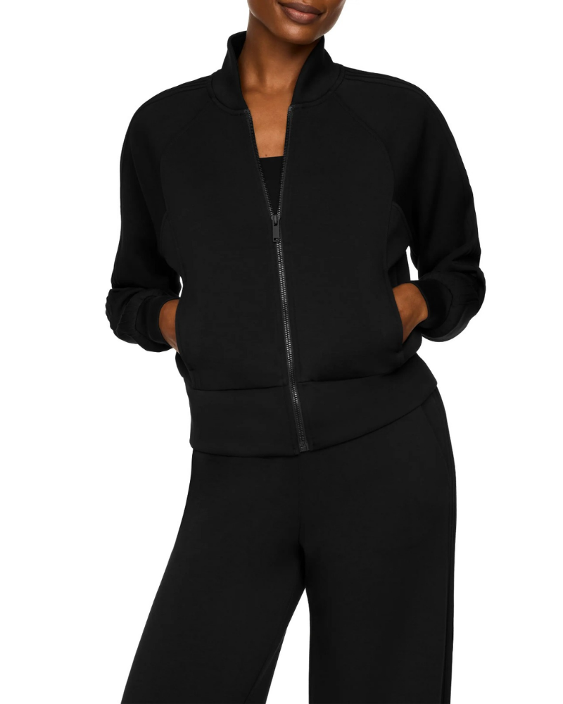 Spanx Very Black Pintuck Track Jacket