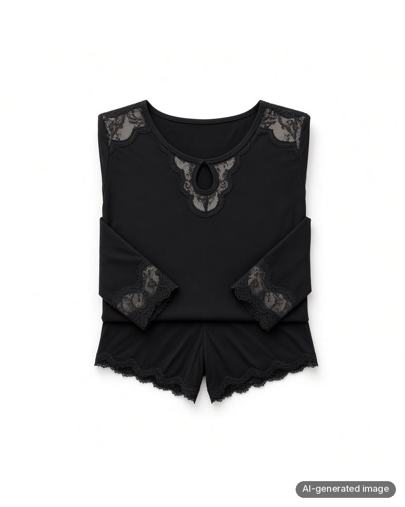 Folded Fleur't Black Desire Modal Shorts Set