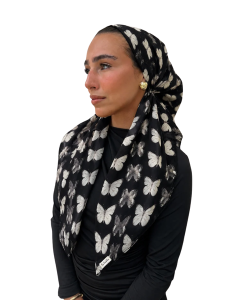 Scarf Bar Butterfly Noir Classic Pre-Tied Bandanna with Velvet Grip