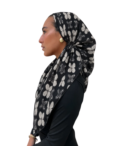 Scarf Bar Butterfly Noir Open Back Adjustable Pre-Tied Bandanna with Velvet Grip