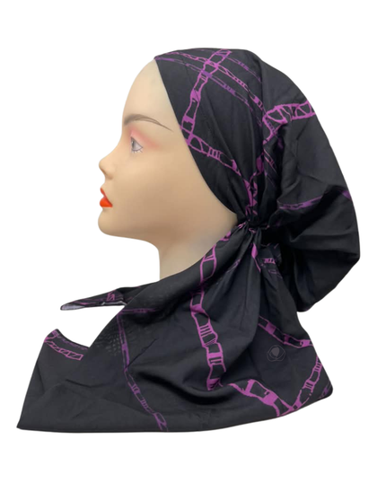 Lizi Headwear Plum Grid Adjustable Pre-Tied Bandanna with Velvet Grip
