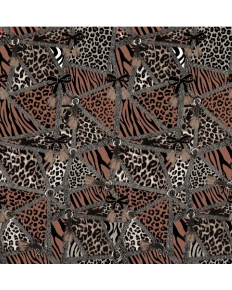 Cherie Brown Geometric Leopard Design Adjustable Pre-Tied Open Back Bandanna