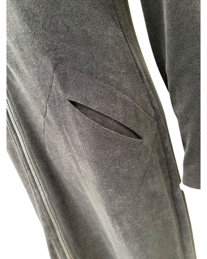 Seashells Solid Black Zippered Terry Robe with Hood and Pockets Myselflingerie.com