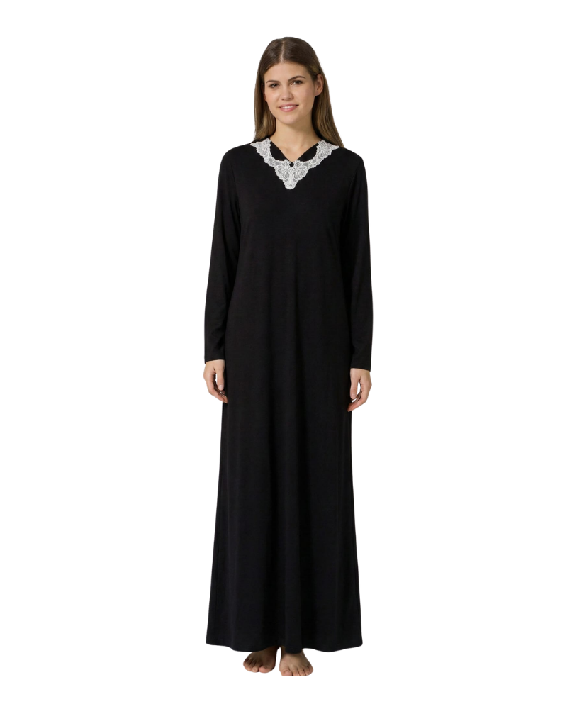 Pen-ky Black Lace Neck Modal Pull On Nightgown