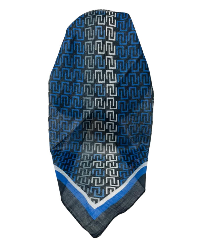 It's Younique Blue Geometrical Shimmer Pre-Tied Open Back Bandanna with Velvet Grip