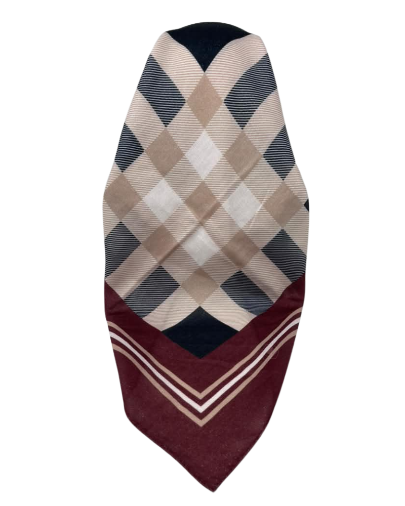 It's Younique Maroon Shimmer Burberry Inspired Pre-Tied Open Back Bandanna with Velvet Grip