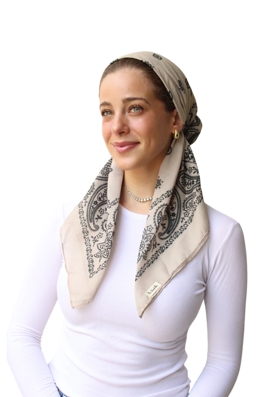 Scarf Bar Paisley Sand Classic Pre-Tied with Velvet Grip and Short Tails Myselflingerie.com