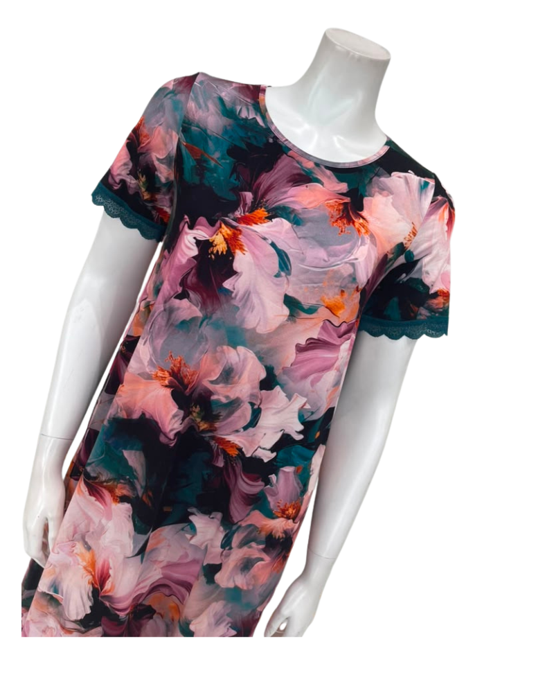 Oh! Zuza Deep Green Floral Short Sleeve Pull On Modal Nightshirt