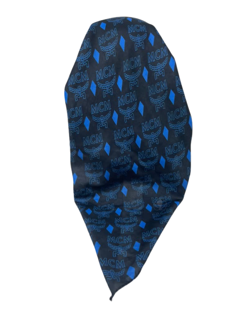 It's Younique Blue/Black MCM Designer Inspired Pre-Tied Open Back Bandanna with Velvet Grip