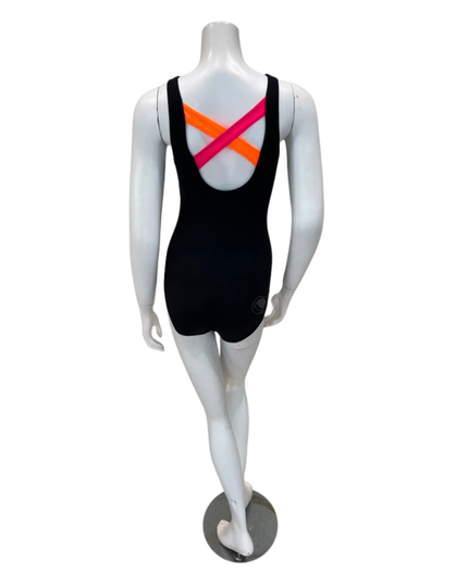 Flamingo Black/Orange/Coral Black Teen Criss Cross One Piece Bathing Suit