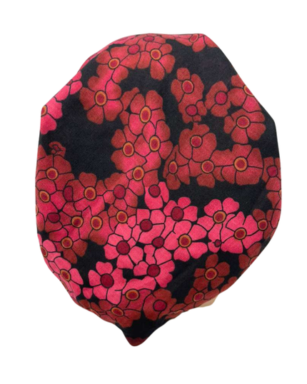 Cherie Burgundy Floral Design Adjustable Closed Back Pre-Tied Bandanna