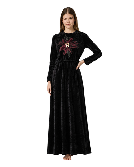Pen-ky Lavender Lilly Black Velour Nursing Nightgown