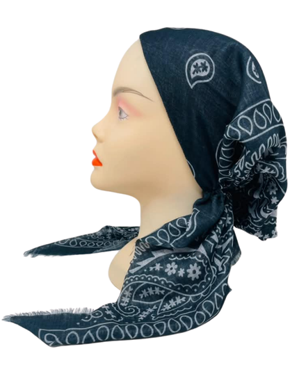 Revaz Black/Grey Paisley Adjustable Pre-Tied Bandanna with Velvet Grip