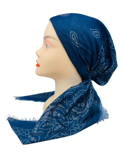 Revaz Navy Bandana Print Adjustable Pre-Tied Bandanna with Velvet Grip