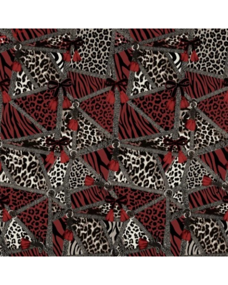 Cherie Burgundy Geometric Leopard Design Adjustable Pre-Tied Open Back Bandanna