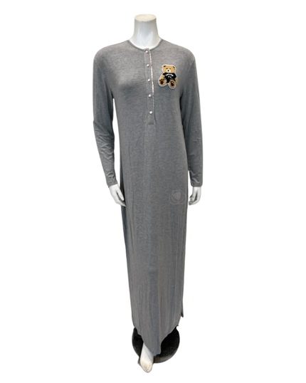 Angelice Grey Teddy with Striped Placket Button Down Modal Nightgown