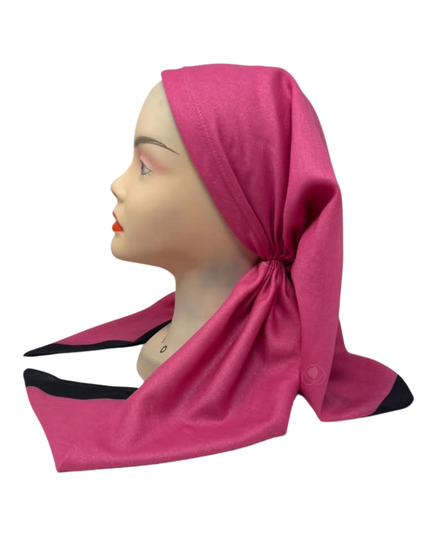 It's Younique OB-SHIM-HTPNKBLK Hot Pink Shimmer with Black Border Pre-Tied Open Back Bandanna with Velvet Grip