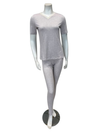 Oh! Zuza Beige V Neck Modal Short Sleeves with Leggings Pajamas Set