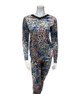 Jackie O'Loungewear Multi Blue Velvet Printed V Neck Long Sleeve Velour Pajamas Set